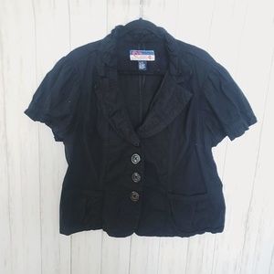 Short Sleeved Black Blazer, Black Cotton Jacket